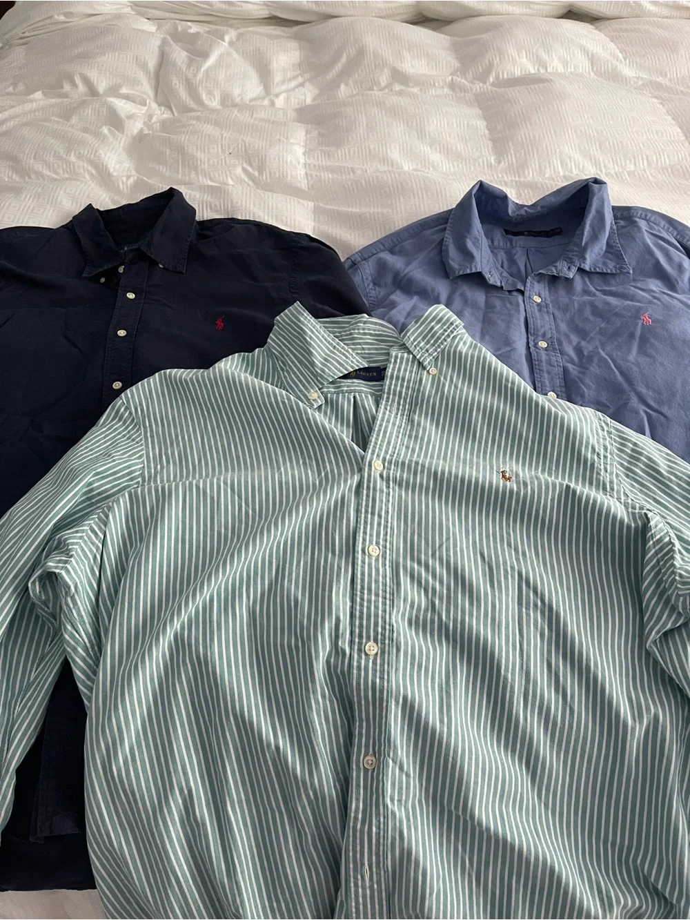 BUNDLE Polo Ralph Lauren 3 XXL Button-Down Shirts Mint Stripe, Light Blue, Navy
